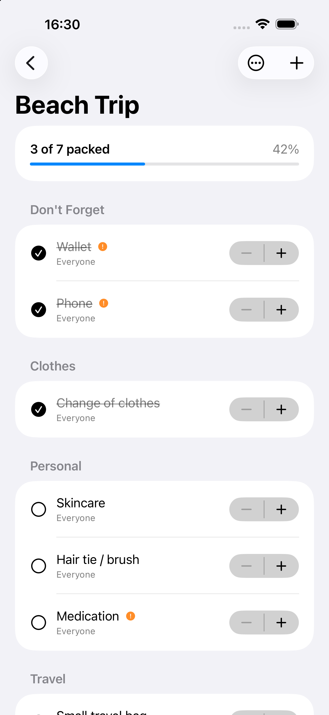 Valrisa PackSimple packing checklist